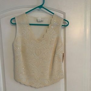 Cream beaded sleeveless shirt
